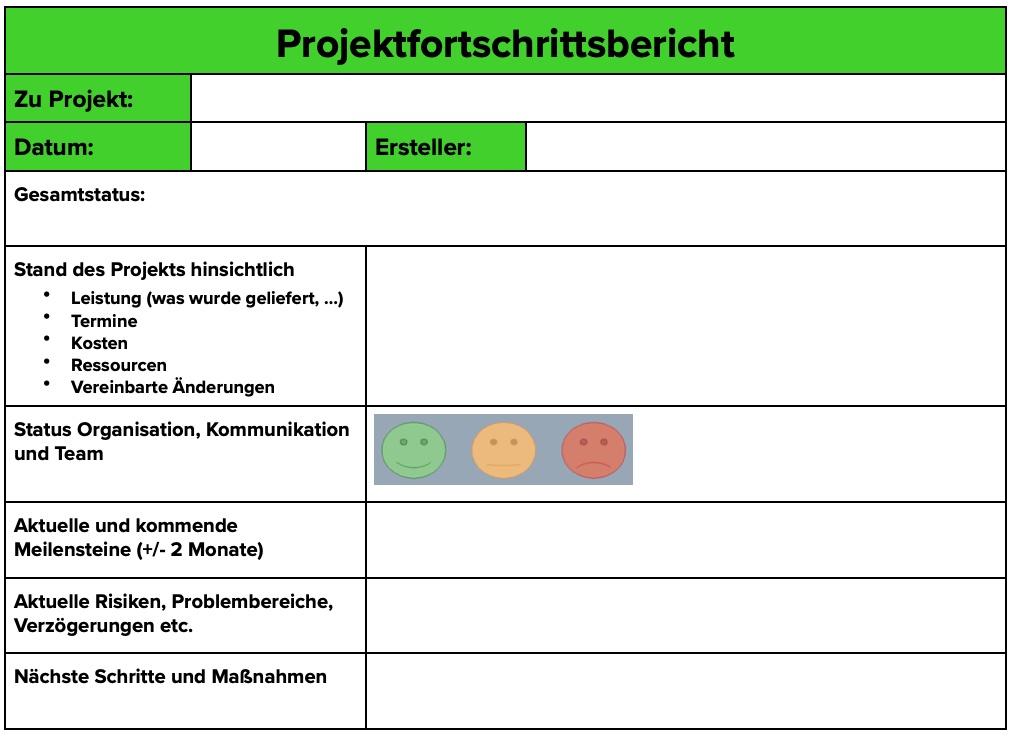 Projektfortschrittsbericht aus dem Projekthandbuch